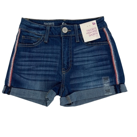 NWT SO by Kohl’s Women’s Blue Jean Shorts Sz 1 High-Rise Shortie Distressed - Picture 1 of 13
